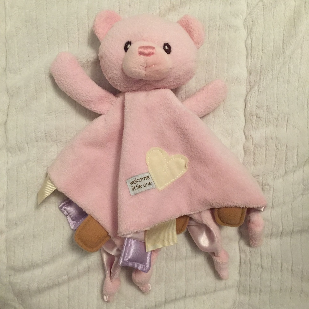 Gund Pink Bear Teddy Lovey Tags Satin Plush Security Blanket Welcome Little One